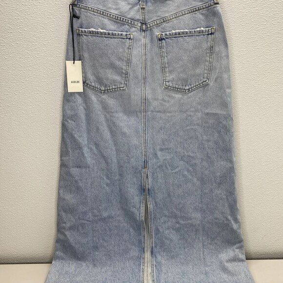 AGOLDE Women’s Hilla Mid-Rise Back-Slit Maxi Skirt – Mid Indigo Blue – Size 26 - Picture 10 of 11